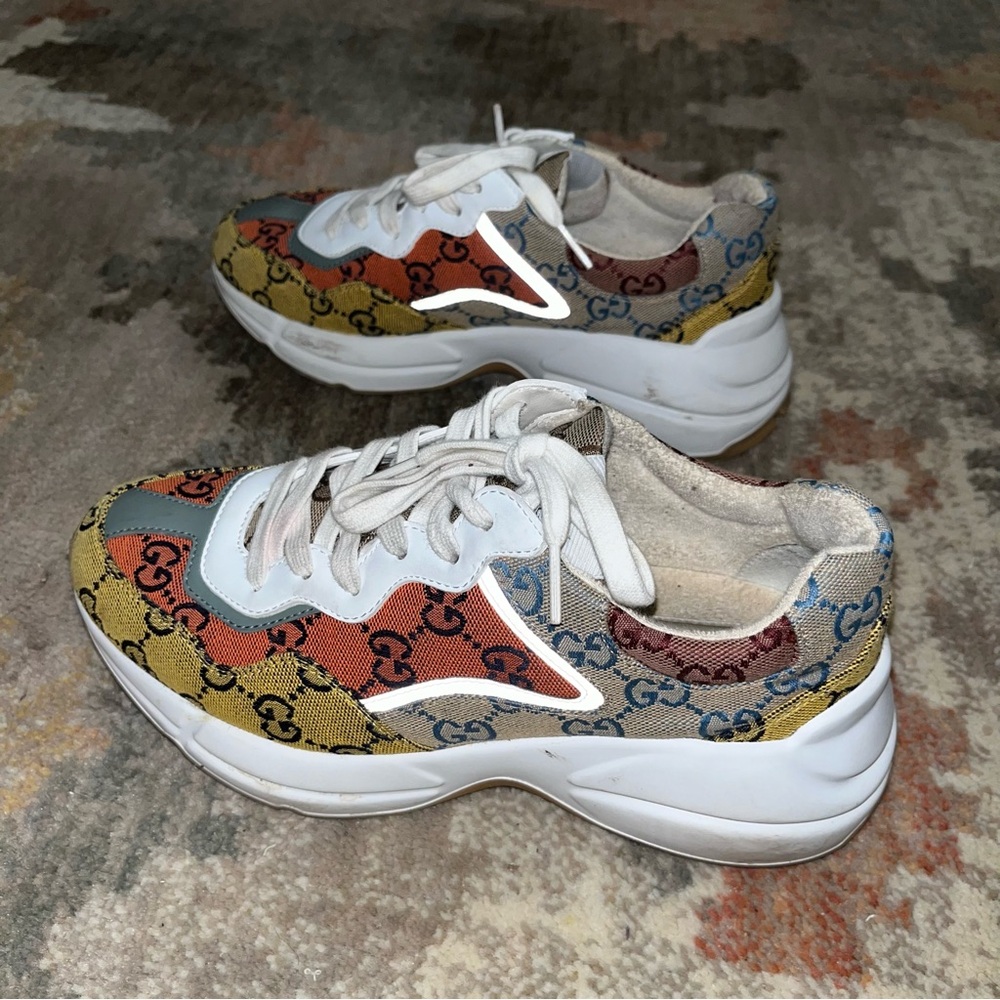 Gucci Rhyton GG Logo Multi Orange Yellow Blue Red Authentic Sneakers With Box - Picture 3 of 16